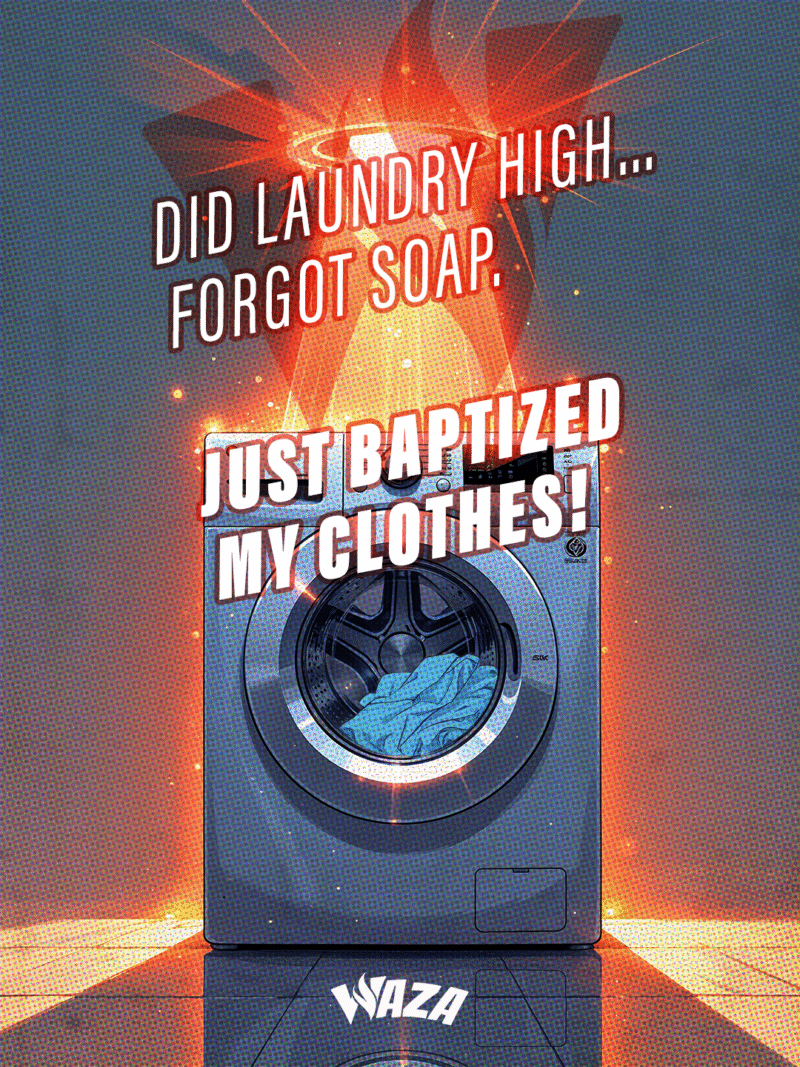 Funny 420 Stoner Memes | Waza Cannabis: Did laundry HIGH… forgot soap. Just baptized my clothes!